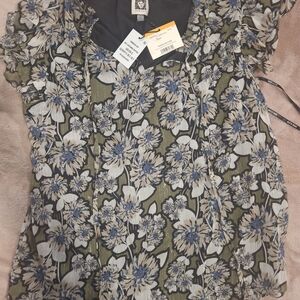 Anne Klein Floral Top - Blue and Green
